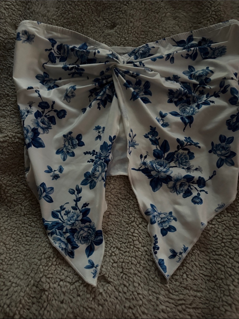 SHEIN White Floral Tie-Front Tube Top with Blue Print